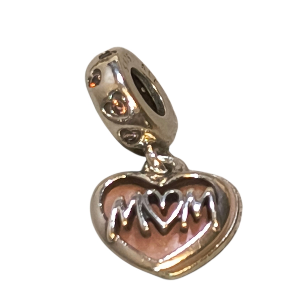 Pandora Mom Script Heart Dangle Charm